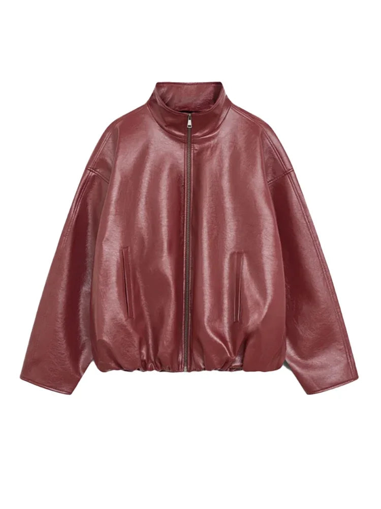 Vintage Green Leather Skirt Sets Women Fashion Solid Strapless Short Skirts Zipper Jacket Outfits Lady Daily Highstreet Outfits