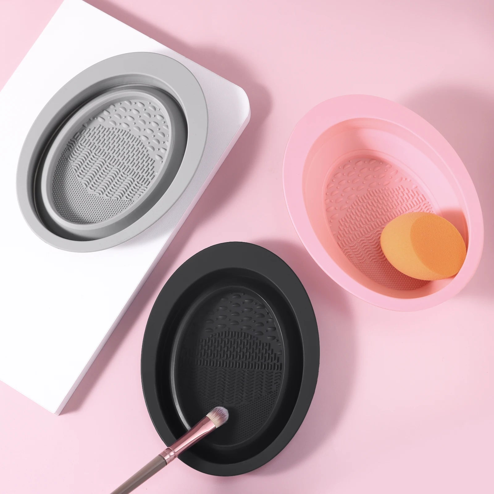 USA-Made Silicone Makeup Brush Cleaner Pad & Foldable Cleaning Bowl