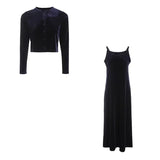 2024 Autumn Women Solid Color New Sleeveless Dress Single-breasted Long-sleeved Cardigan And Long Robes Female Casual Clothes