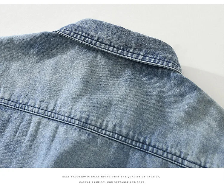2025 Autumn New Letter-embroidered Vintage Washed Long Sleeve Denim Shirt for Men Clothing Cotton Versatile Streetwear CM7738