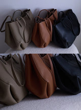2025 leather shoulder bag versatile niche handbag, top layer cowhide commuting high-end feeling, large capacity tote bag for wom