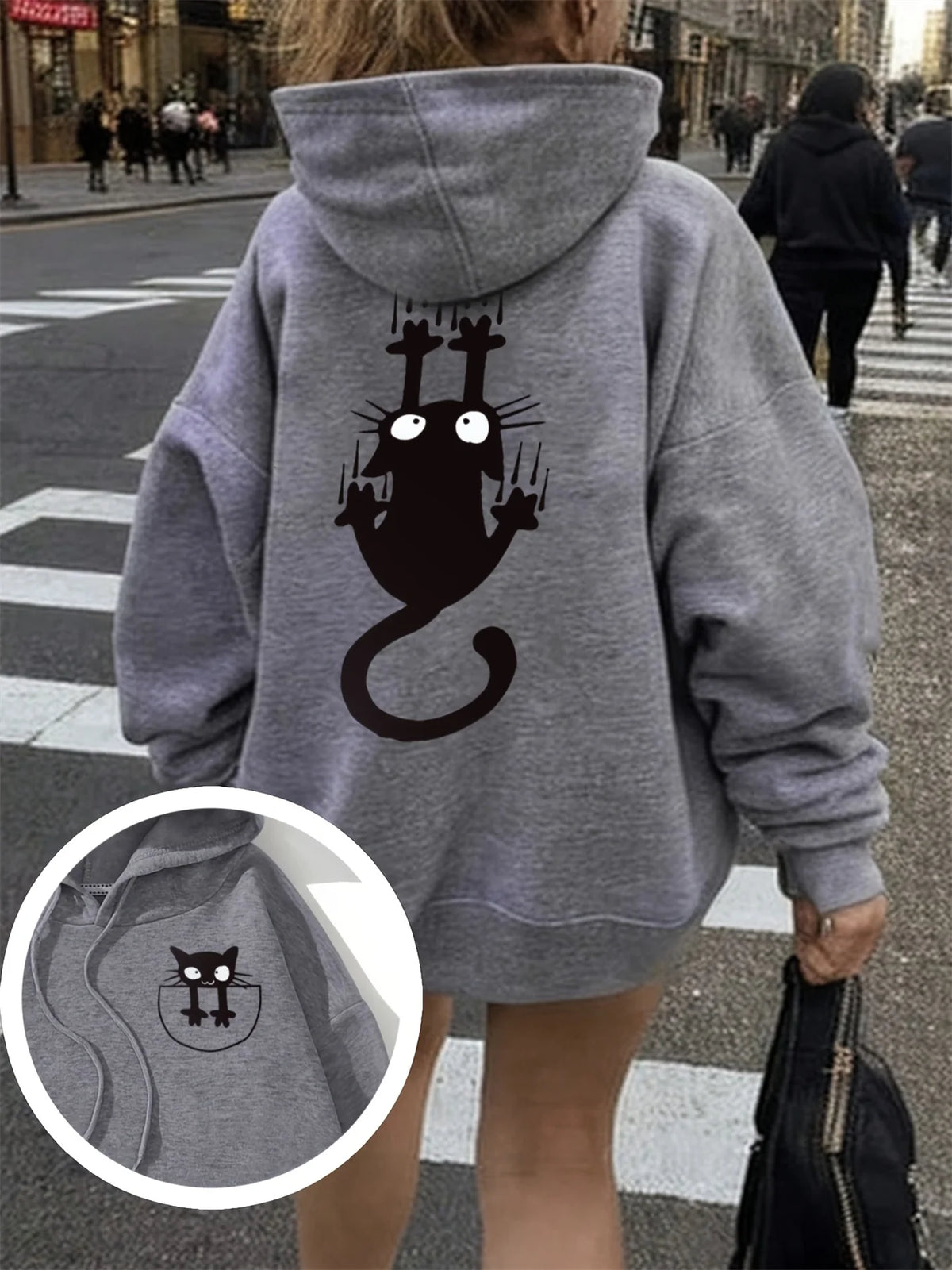 Women's Cat Print Hoodie – Cozy Casual Pullover