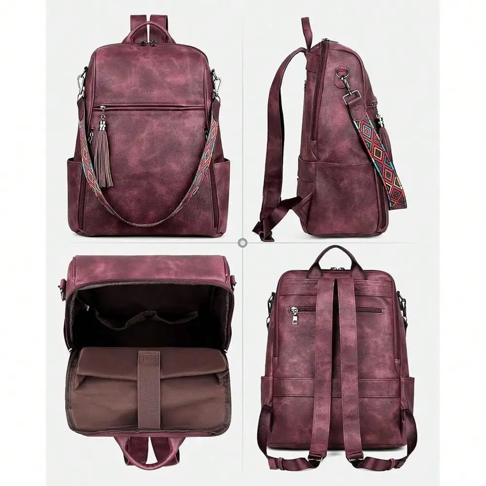 Women's Genuine Leather Laptop Backpack — 15.6" Retro Style