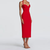 Elegant Bodycon Midi Dress – Halter Neck Evening Gown