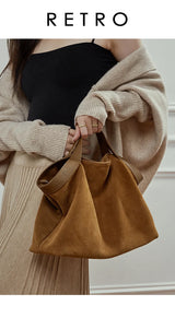 Women's Large Capacity Tote Bag 2025 New Vintage Suede Leather Spacious Crossbody Bag Commuting Versatile Trendy Premium Handbag