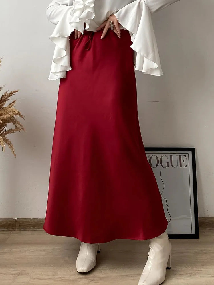 Women's Satin Maxi Skirt – Elegant Ankle-Length