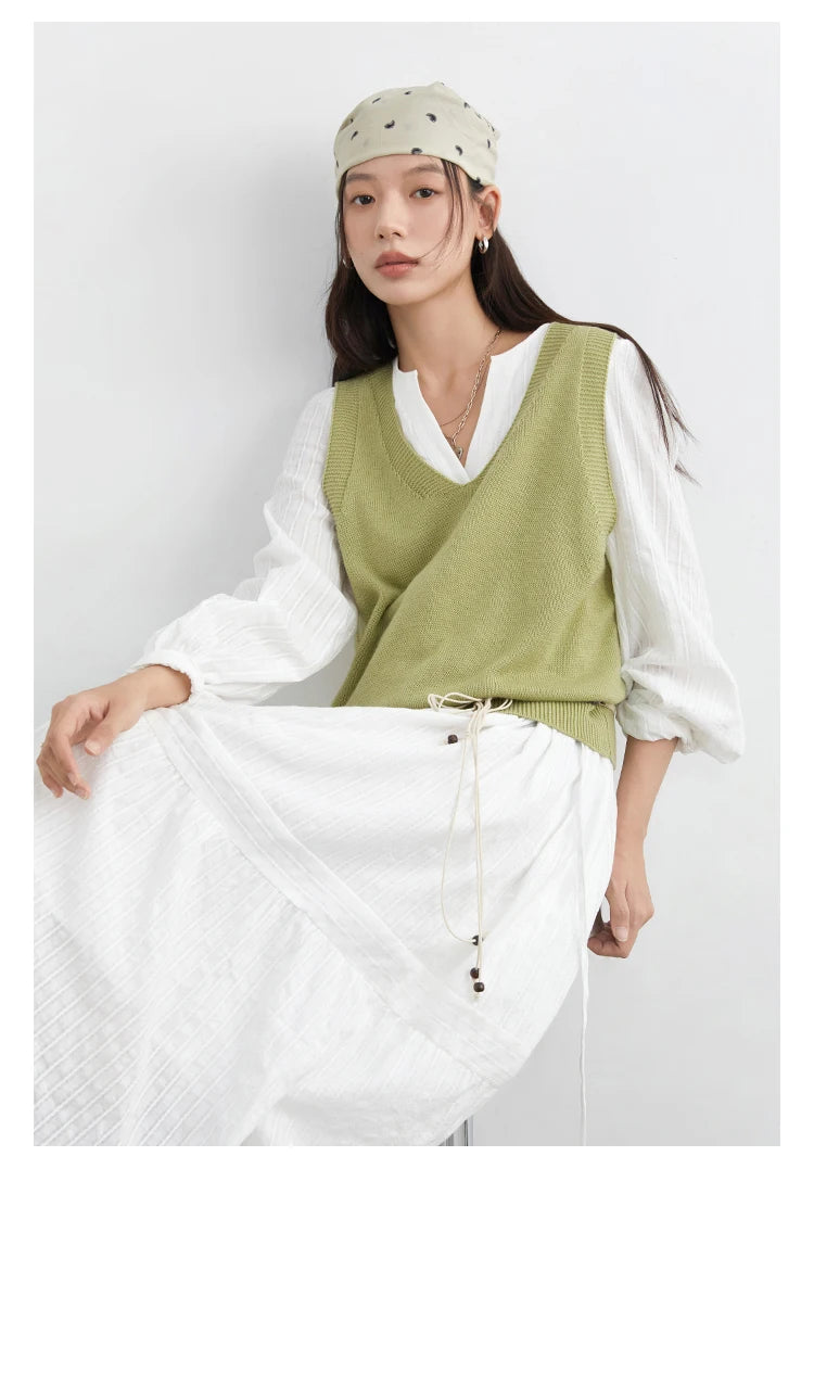 CHIC VEN Women Dress Sets A Line Long Sleeve Solid Loose Casual Female Long Dress with Knitted Vest Spring Autumn 2026