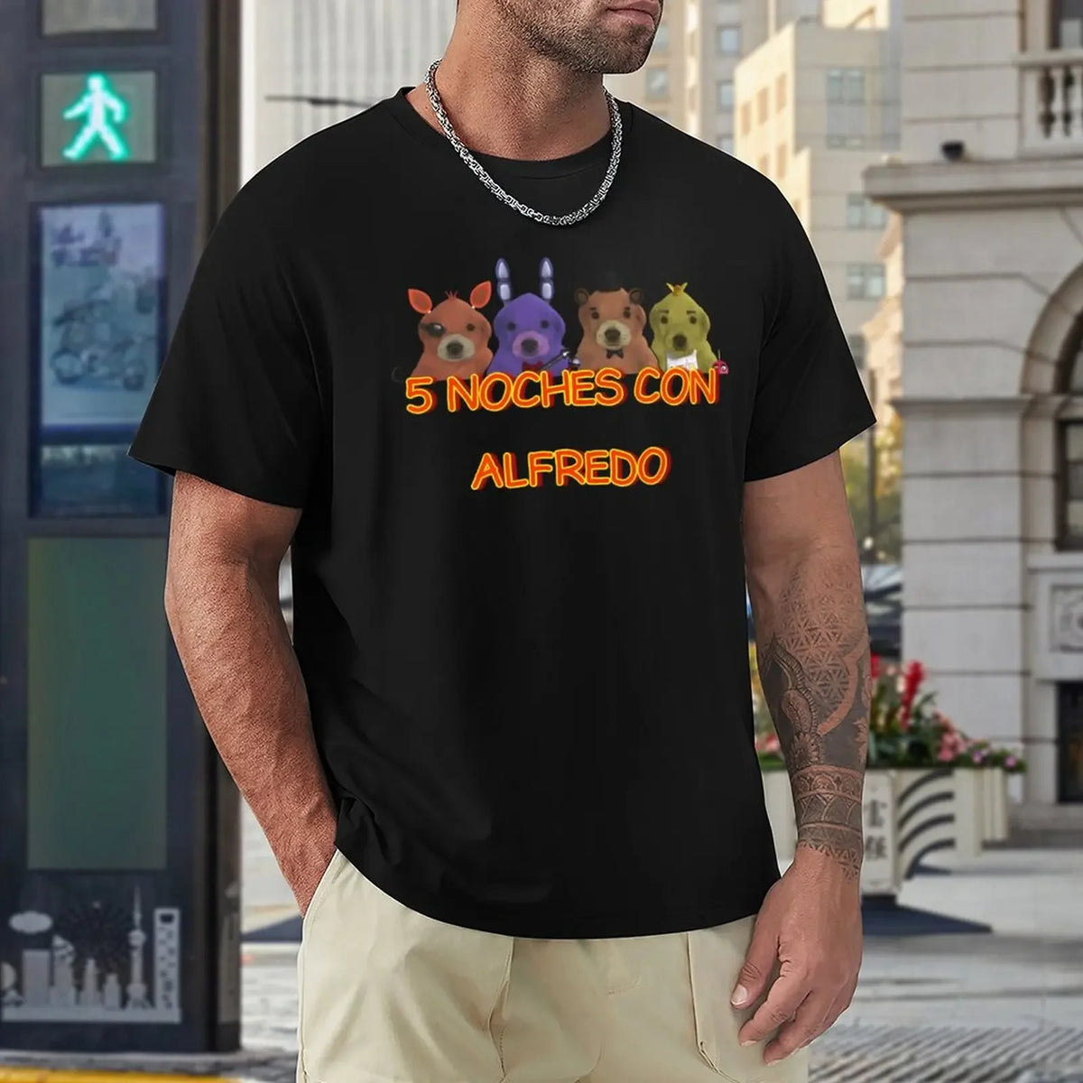 Men's Oversized Noche Con Alfredo Graphic T-Shirt