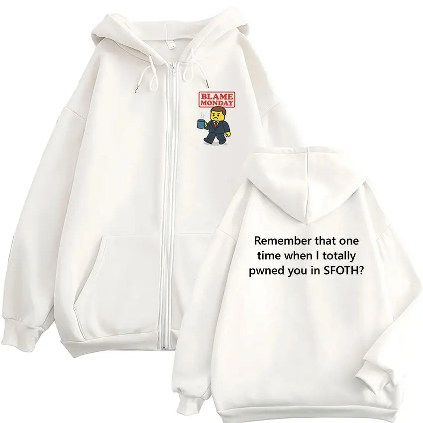 Blame John Meme Oversized Zip-Up Hoodie