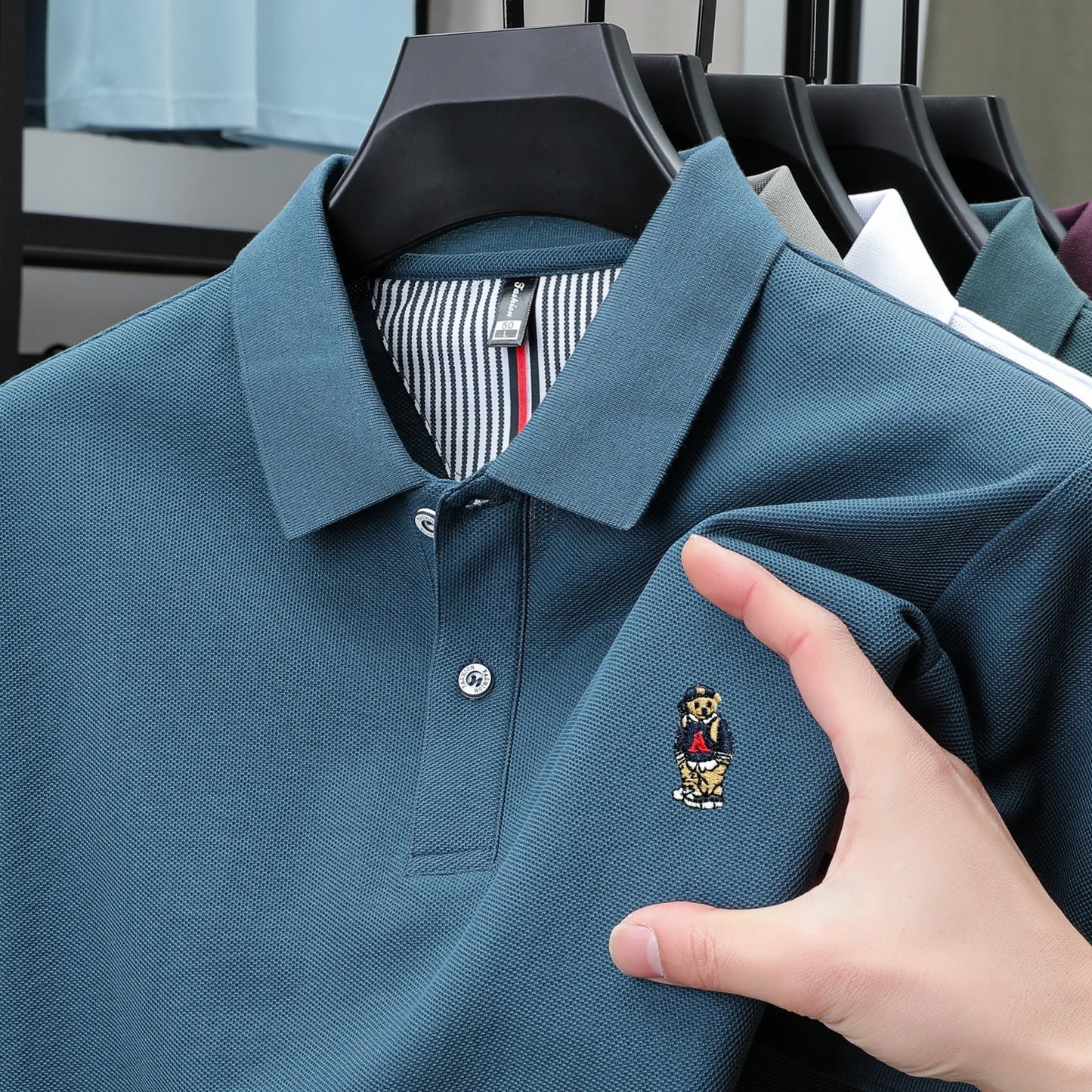 Men's Cotton Bear Embroidery Polo | Korean Style