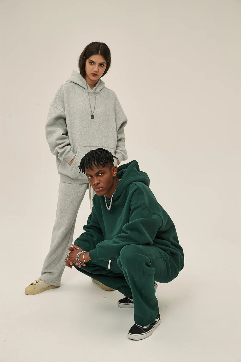 Cotton Baggy Fleece Hoodies for Men Solid Color Plush Pullovers Oversized Hooded Sweatshirt Autumn Winter Thick Clothes Unisex
