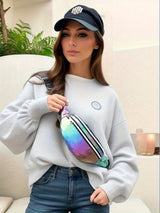 DX Holographic Fanny Pack Hologram Waist Bag Laser Beach Travel Banana Hip Bum Zip Waist Bags Women Belt Bag For Girls