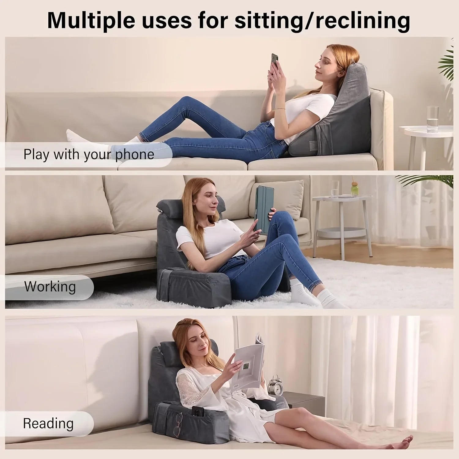 Reading Pillow for Bed Extra Large Arm Rest Pillow Memory Foam Bed Rest Pillow for Reading TV Gaming Comfort Bed Chair Cushion