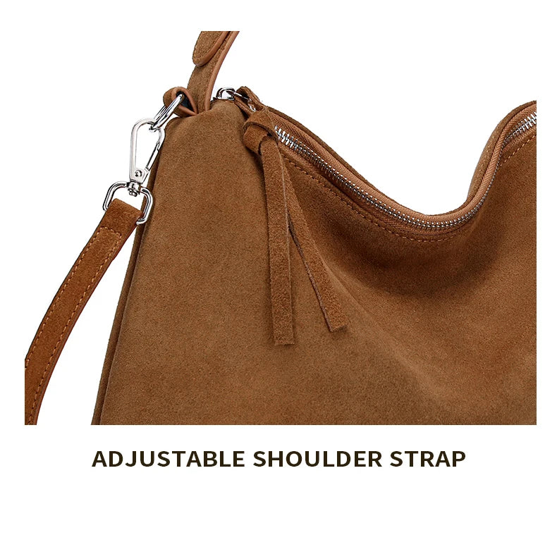 Russian Women's Genuine Suede Cowhide Leather Shoulder Bag Retro Frosted Cow Large Capacity Versatile Commuting Luxury Designer