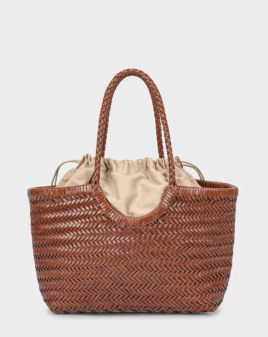 Hand-woven Genuine Leather Woven Casual Vegetable Basket Bag with Casual Woven Inside Bag Shoulder Underarm Tote Bag