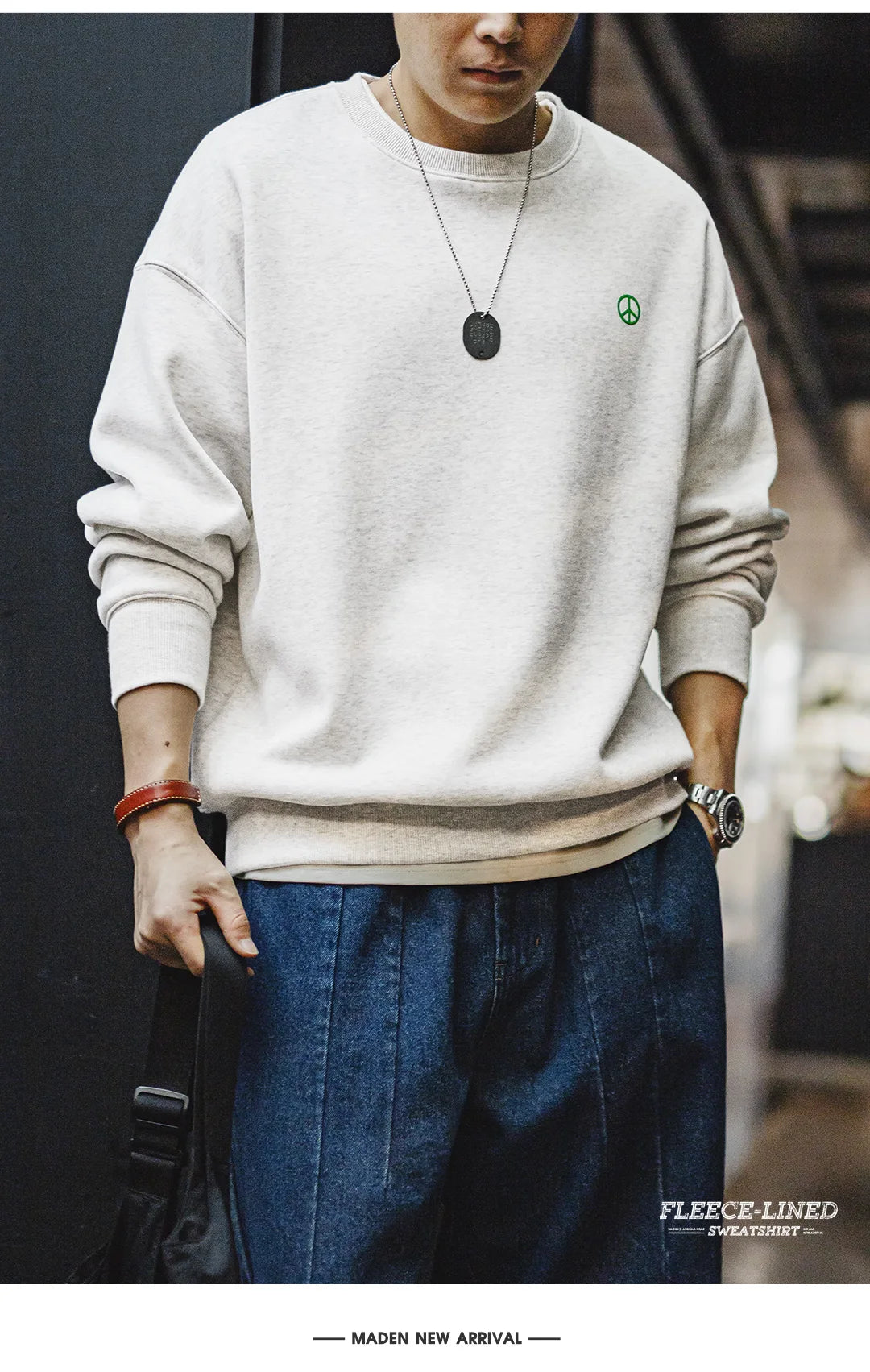 Maden Men's Gray Fleece Crewneck Sweatshirt