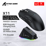 Attack Shark X11 PAW3311 22KDPI 400IPS  Wireless Mouse ,Tri-Mode Connection 2.4GHz/Wired/Bluetooth RGB  PC Gaming Mouse