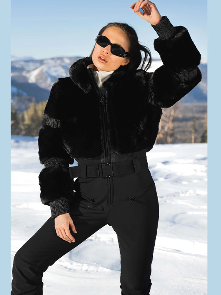Women’s Faux Fur Trim Ski Jumpsuit