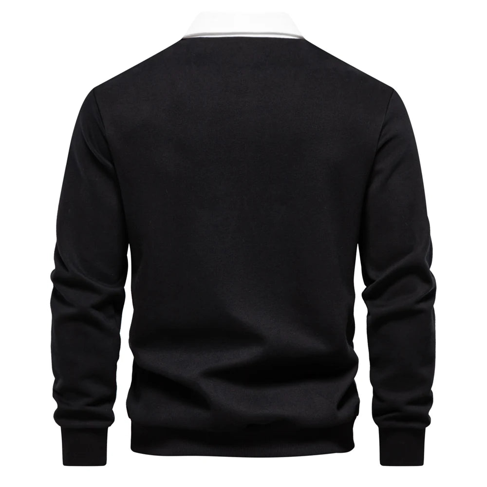 Men’s Cotton-Blend Polo Collar Sweatshirt