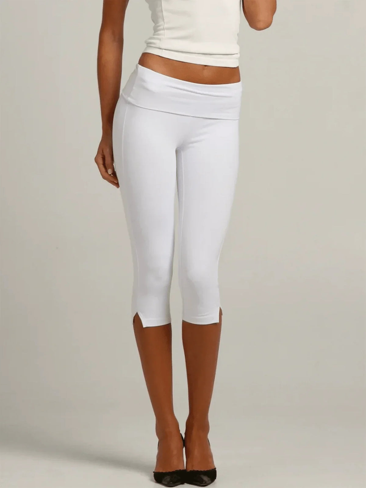 Women's Y2K Low-Rise Capri Leggings | Fold-Over Waistband