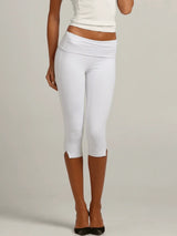 Women's Y2K Low-Rise Capri Leggings | Fold-Over Waistband