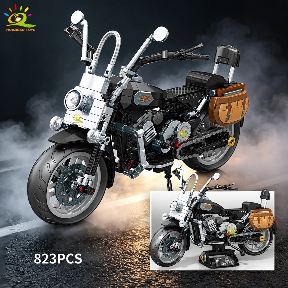 HUIQIBAO MOC Motorbike Model Building Blocks City Moto Racer Bricks Toy for Kids Boy Children Adult Car Set home Decoration