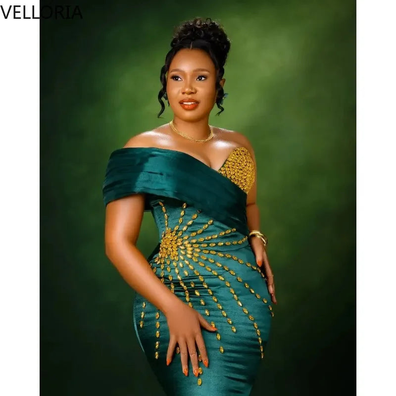 Emerald Green Off-Shoulder Mermaid Evening Gown