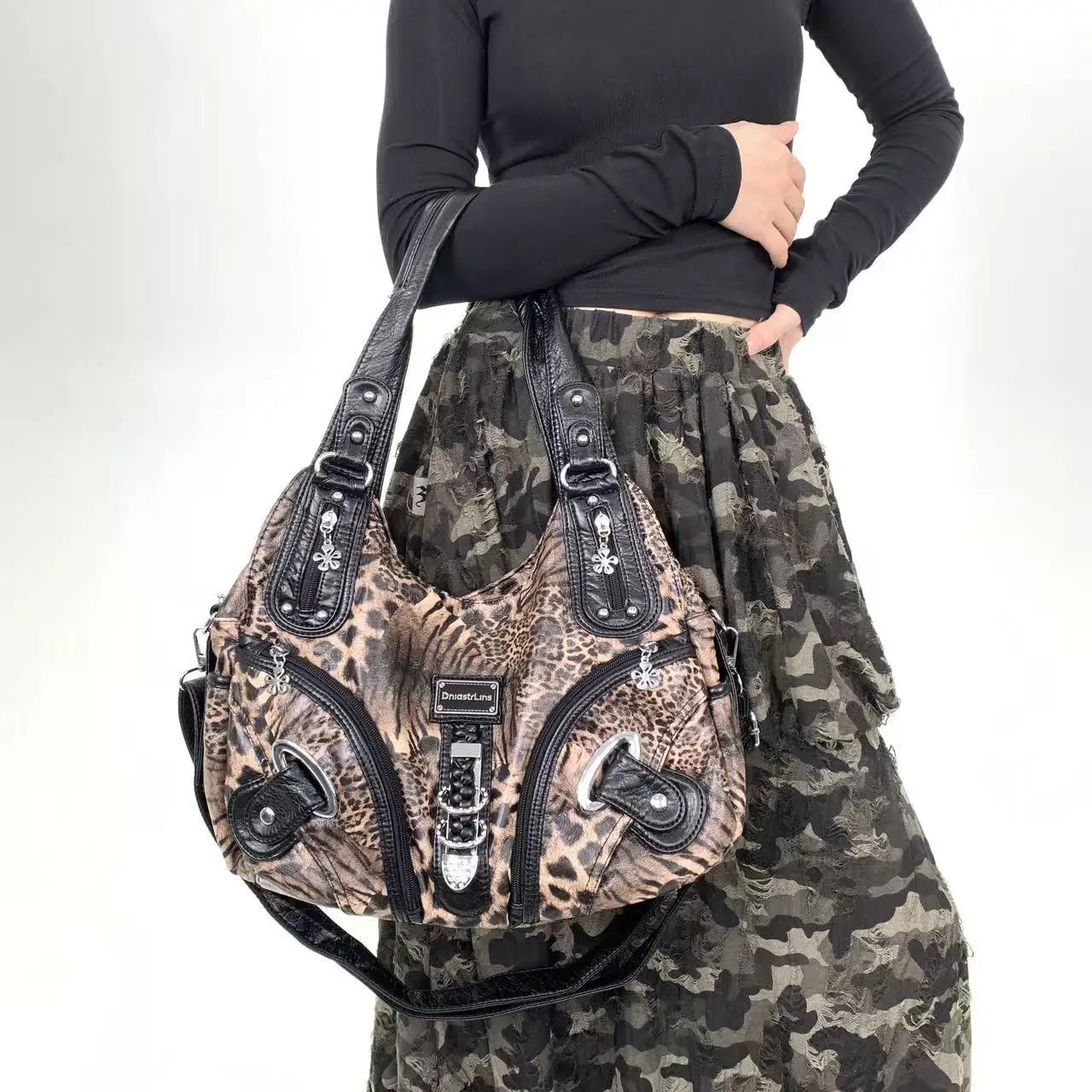 Y2K Leopard Print Shoulder Bag – Vintage Maillard Style