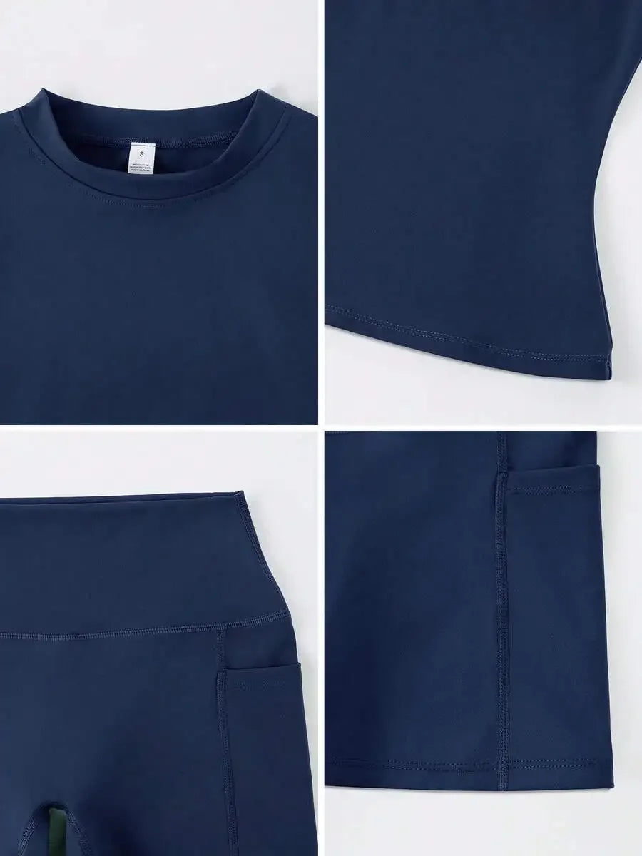 Women's Sculpting Sports Short Sleeve & High-Waist Shorts Set