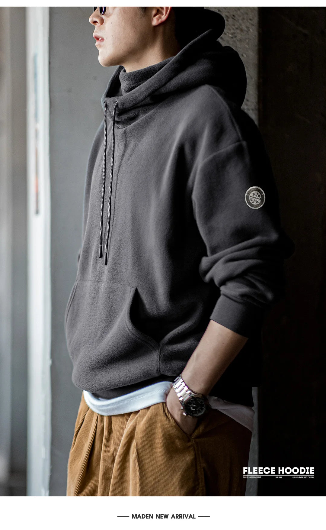 Maden Men's Polar Fleece Hoodie with Built-In Face Mask