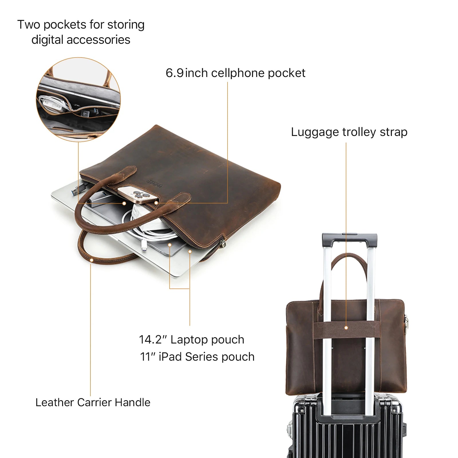 CONTACT'S Genuine Leather Men Business Bag Leather Briefcase Tote Laptop Bags High Quality Men's Bag Handbag for 14.2" Macbook