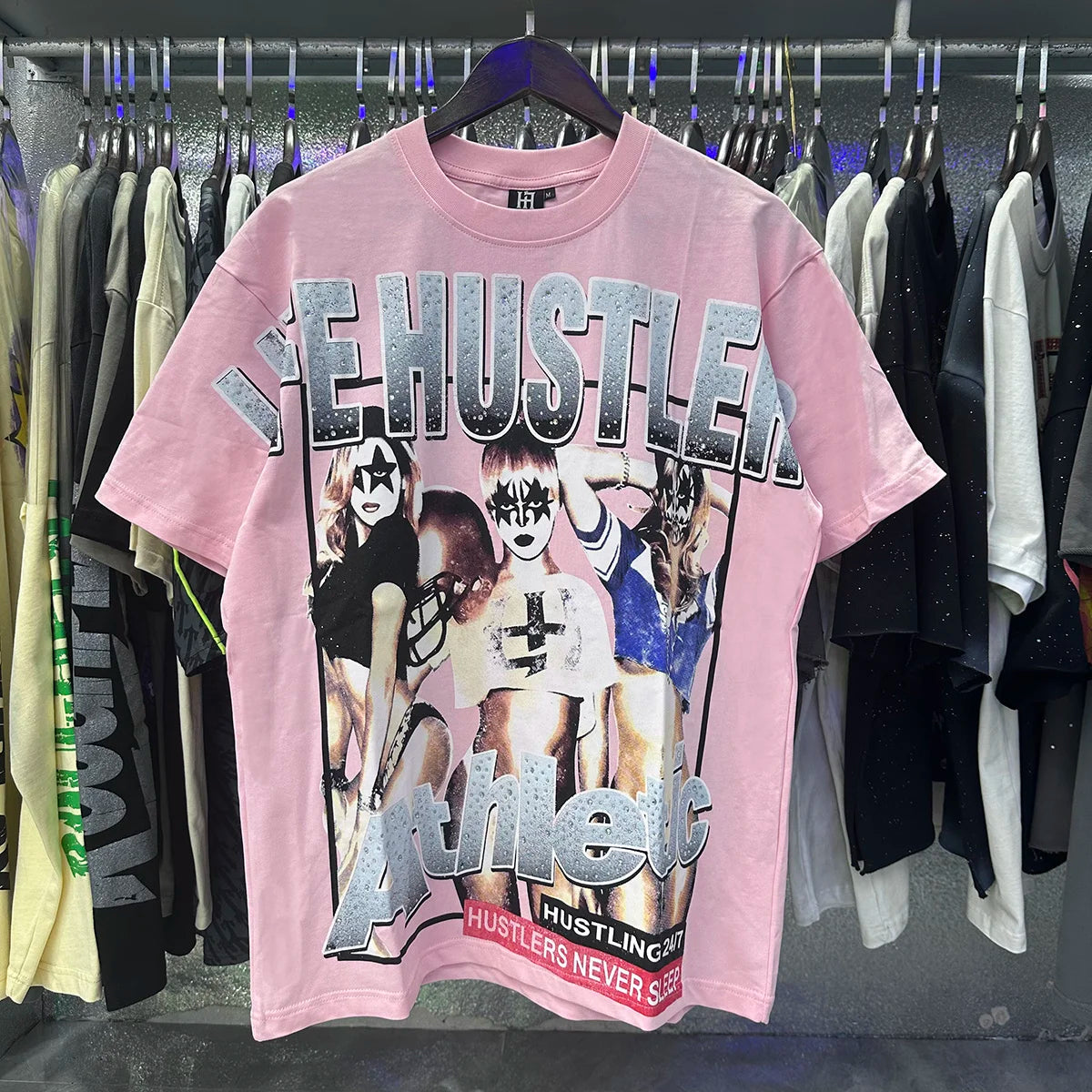 Oversized Rhinestone Cotton Crew Neck T-Shirt