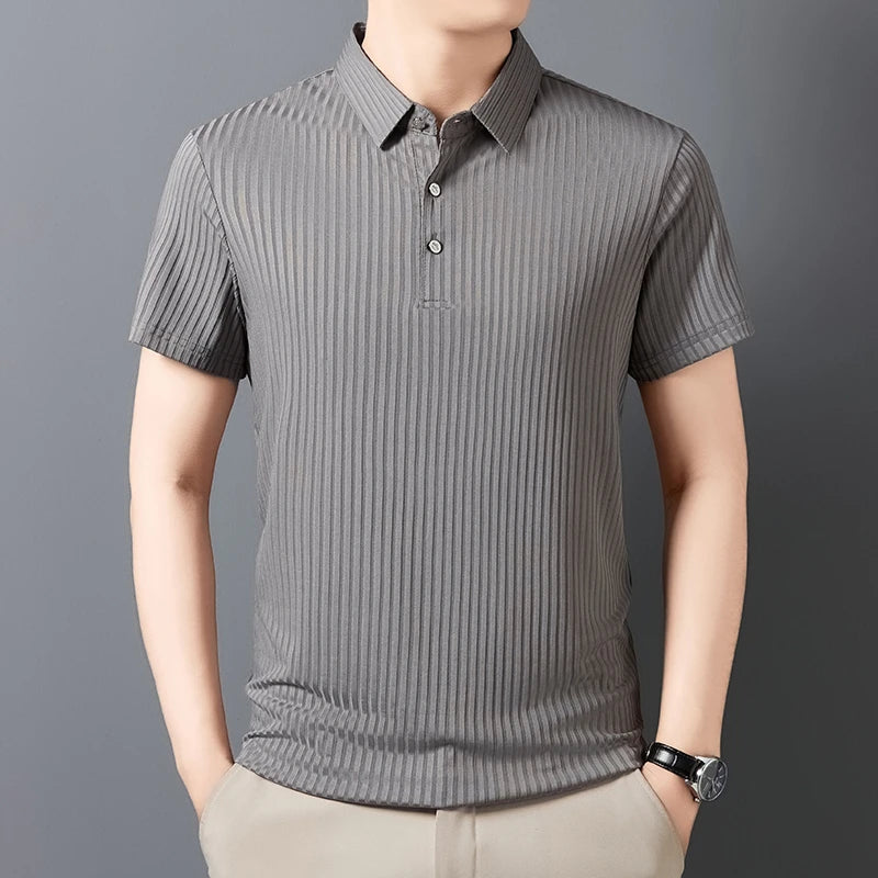 Men's Striped Polo Shirt – Breathable Summer Style