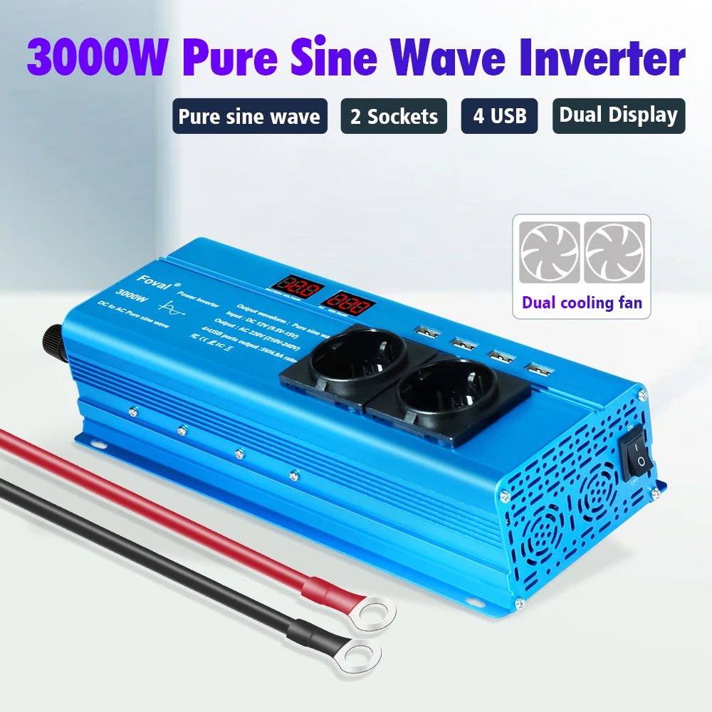 Pure Sine Wave Inverter | DC 12V to AC 220V | 1000W–3000W