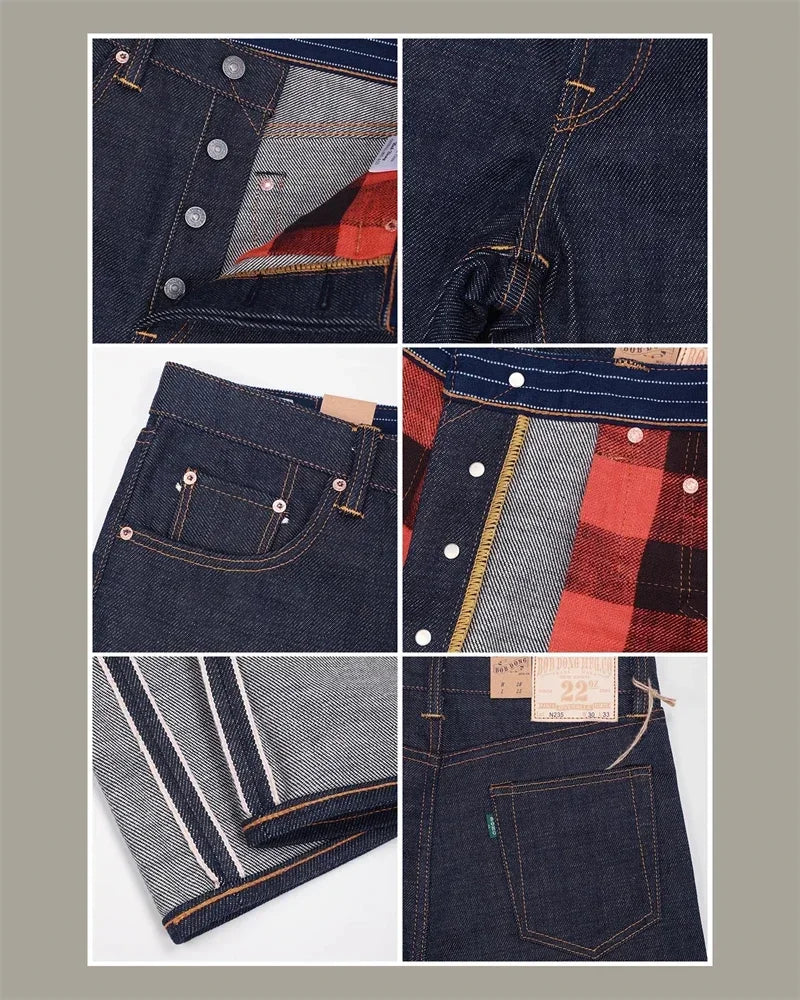 BOB DONG 22oz Heavyweight Selvage Denim Jeans Rigid Straight Fit Pants Lot N235