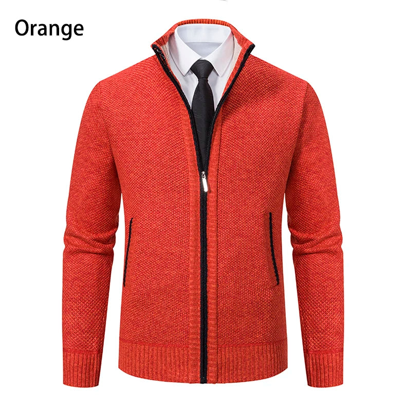 Men’s Fleece-Lined Stand Collar Cardigan
