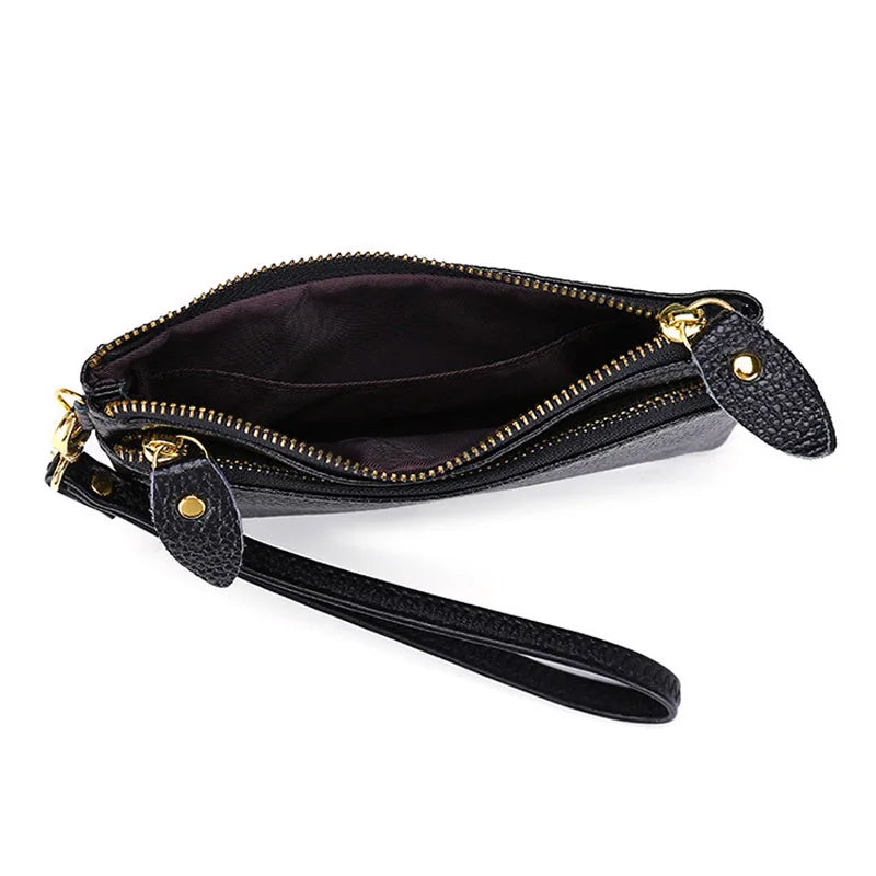 Fashion Women Genuine Leather Wristlet Clutch Bag Multifunctional Coin Purses Wallet Zipper Card Holder Money Clip Phone Bag