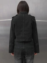 Y2K Retro Hussars Jacket Stand Collar Double Breasted Button Cropped Jacket Napoleon Old Money BLK Denim Jacket Women Boxy Coat
