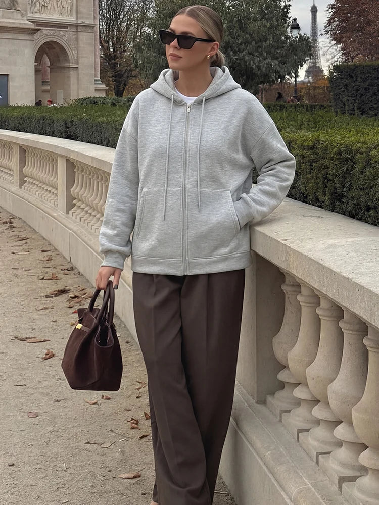 Women's Relaxed Zip-Up Hoodie with Pockets