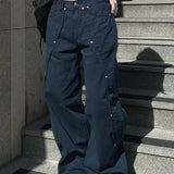 Vintage Rivet Patchwork Wide-Leg Jeans
