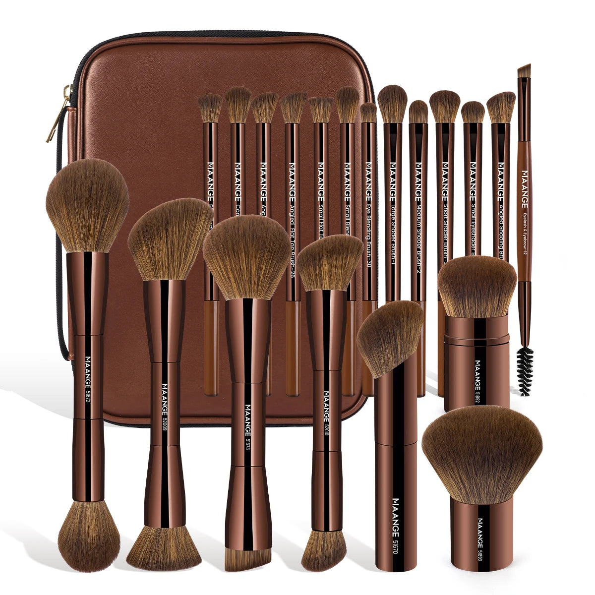 MAANGE Pro Makeup Brush Kit 20pcs Brushes with Storage Bag Dual End Foundation Powder Blush Eyeshadow Brush Beauty Blending Kit