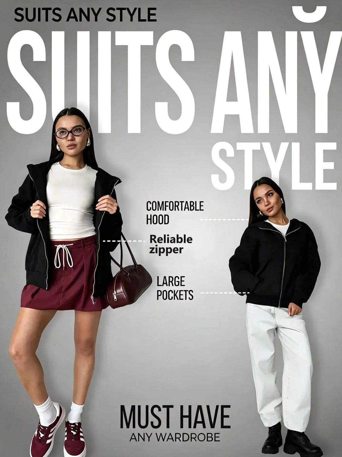 Women’s Relaxed Fleece Zip-Up Hoodie with Pockets