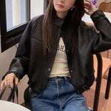 Natural Sheepskin Coat Women Autumn European and American Fashion Short Motorcycle Casual High Quality Hand-Woven Leather Jacket