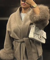 Elegant Lace-Up Woolen Short Coat