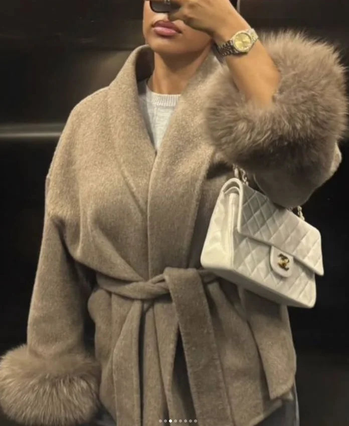 Elegant Lace-Up Woolen Short Coat