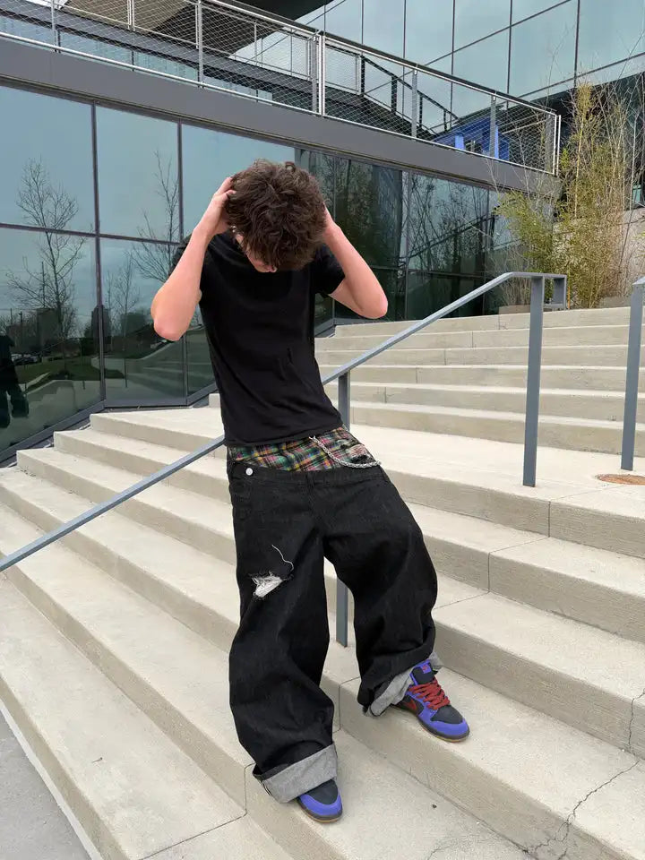 Unisex Y2K Plaid Baggy Jeans