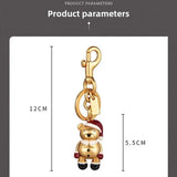 3D Metal Teddy Bear Keychain Heavy Duty Rose Gold Purse Charm Secure Trigger Clasp Accessory for Women Handbag Holiday Presents