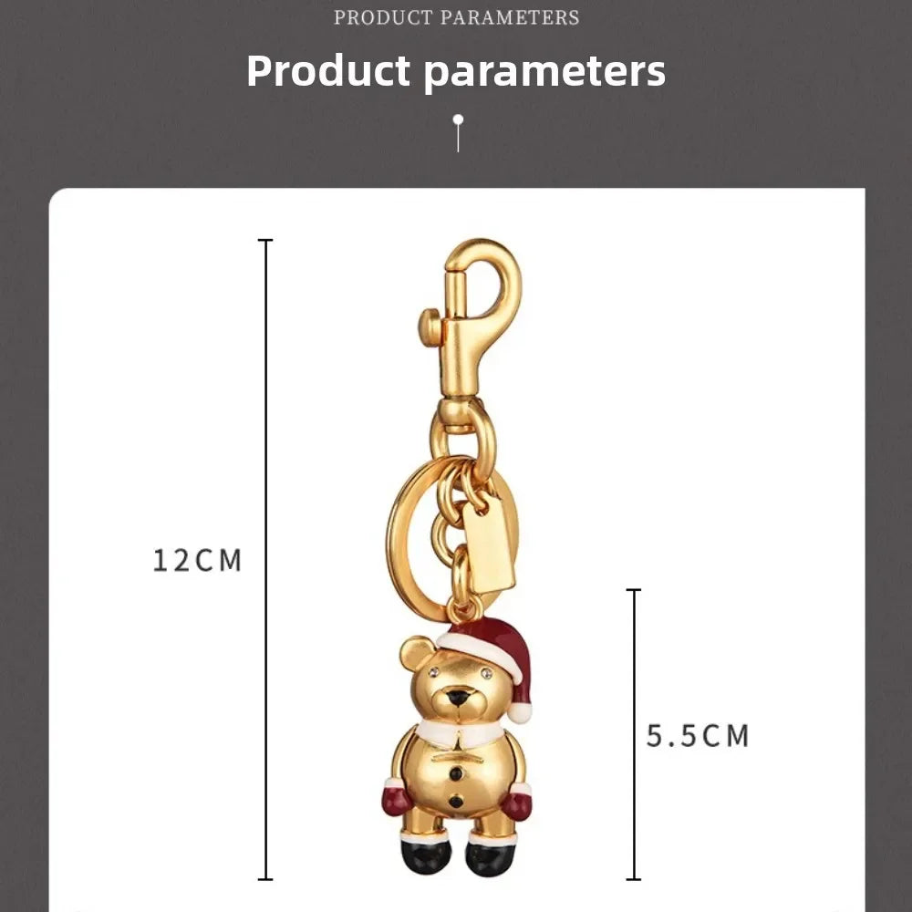 3D Metal Teddy Bear Keychain Heavy Duty Rose Gold Purse Charm Secure Trigger Clasp Accessory for Women Handbag Holiday Presents