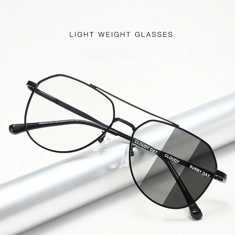 DDDLONG Retro Punk Fashion Pilot Photochromic Sunglasses Women Men Metal Eyeglasses Classic Vintage UV400 Outdoor Shades D679