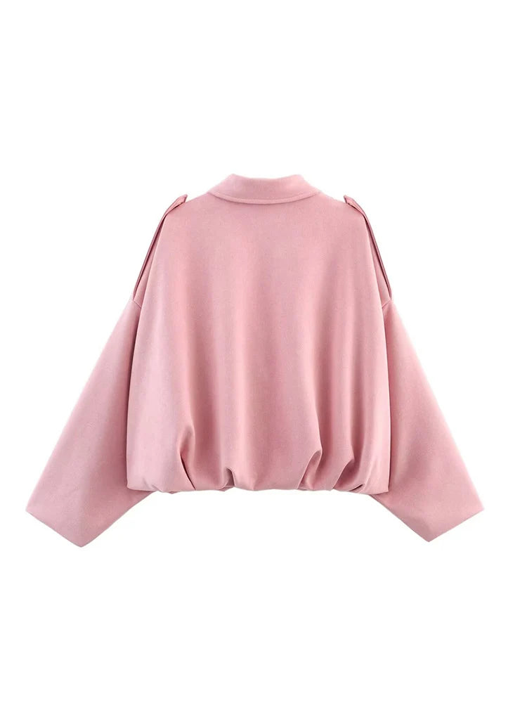 Women's Suede Bomber Jacket – Elegant Oversized Coat